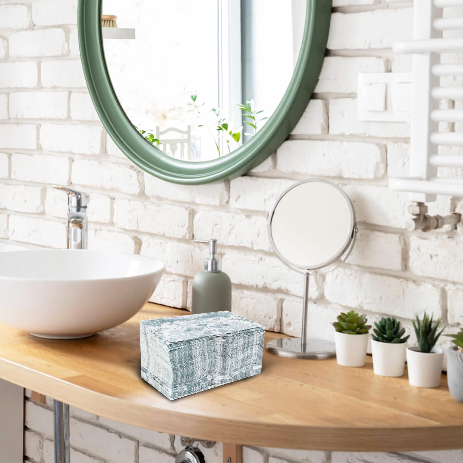 Paquete de 100 servilletas de baño desechables con tacto de lino floral, servilletas de papel decorativas, toallas de mano de papel para baño, servilletas de postre plegadas de 7.8 x 4.3 pulgadas,