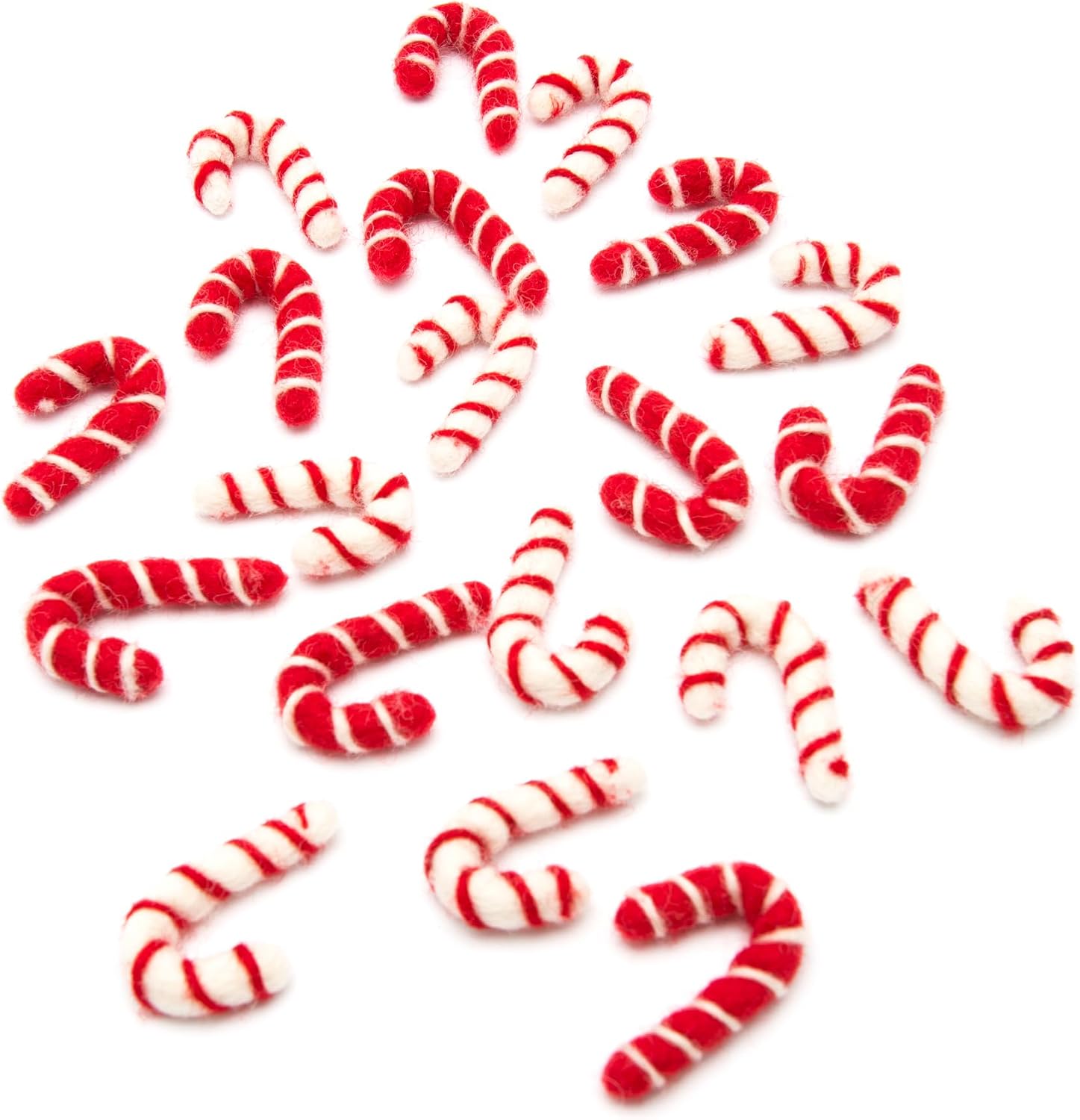 Glaciart One Mini Felt Candy Cane Decoration (Red/White) - 1.18" (3cm) - Set of 20 - DIY Garland, Arts Crafts Supplies, Cute Home Decor for Christmas - Hand-Felted Natural Wool Material