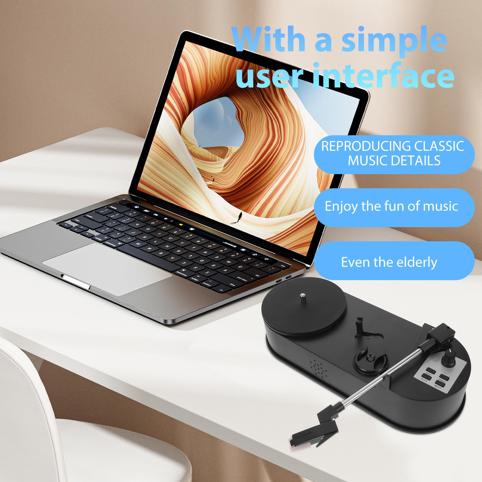 Giradischi in Vinile Nero con Controllo Intuitivo e Audio ad Alta Fedeltà, Materiale Abs, Formato di Registrazione Mp3, per Feste e Festival