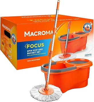 Spin Mop and Bucket Set | Microfibre Mop Head | Long Handle Extendable Stainless Steel | Floor Cleaning | 360  Rotating Mop with Easy Wringer