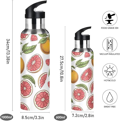 Miniatura 2 de Grapefruit Fruits Stainless Steel Vacuum Insulated Water Bottle 32 Oz Leakproof Water Bottles, BPA-Free Sports Water Bottle with Straw