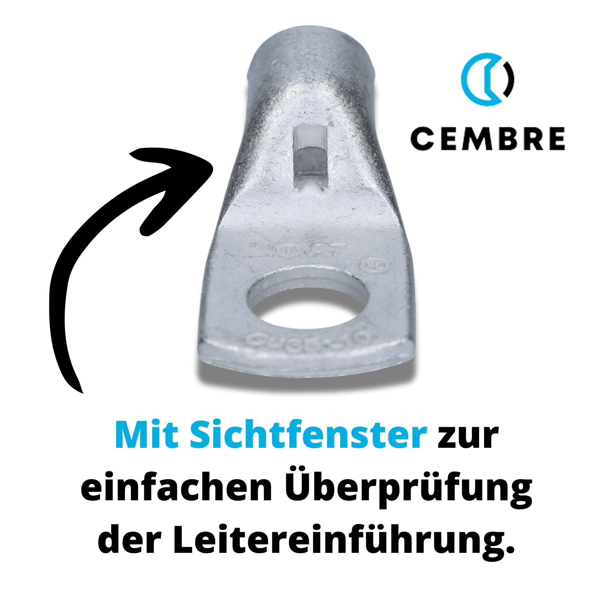 Cembre 10x A7-M10 Rohrkabelschuh 35mm² - Ringkabelschuh Kupfer M10 | Batteriekabelschuh Set unisoliert - Crimp Kabelschuhe verzinnt für KFZ - Pressklemme Kupferkabelanschluss - Ringöse 10 Stk.