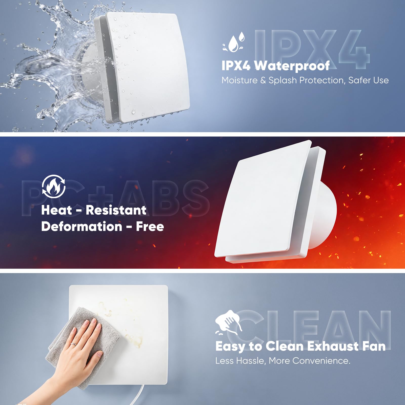 Ventilatore da bagno silenzioso da 100 mm con telecomando, timer e 3 impostazioni di velocità, flusso d'aria di 150 m³/h, quadrato bianco, montaggio a parete/finestra, IPX4, cucina, bagno doccia 35 dB