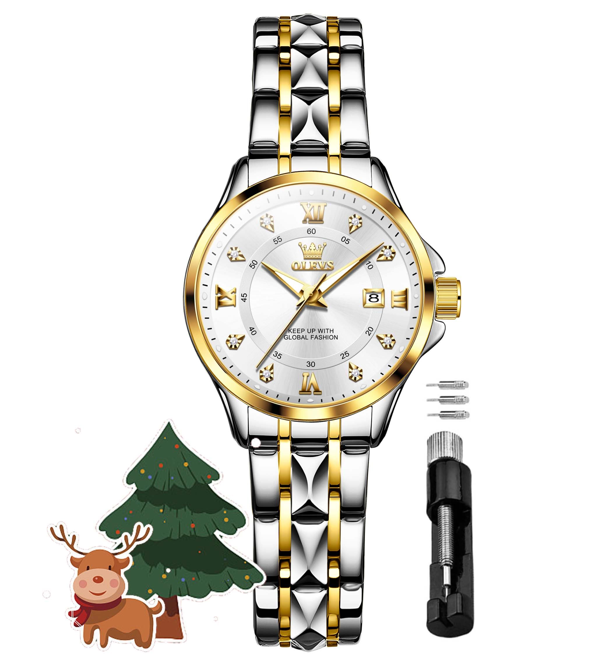 OLEVSWomen's Watches Luxury Diamond Arabic Dial Wrist Watch for Women with Date Waterproof Stainless Steel Quartz Ladies Watch