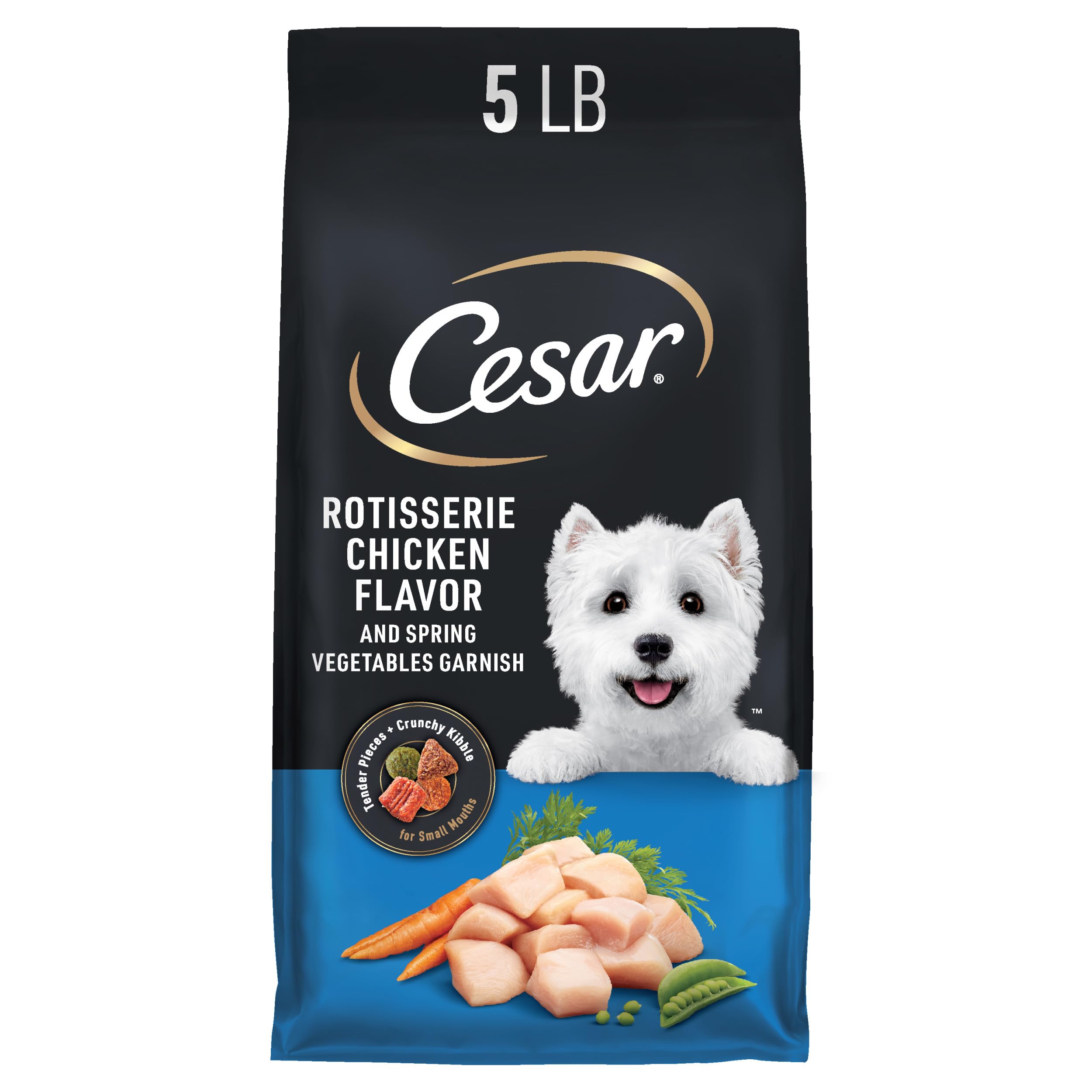 Cesar Small Breed Dry Dog Food for Small Dogs, Rotisserie Chicken Flavor and Spring Vegetables Garnish, 5 lb Bag