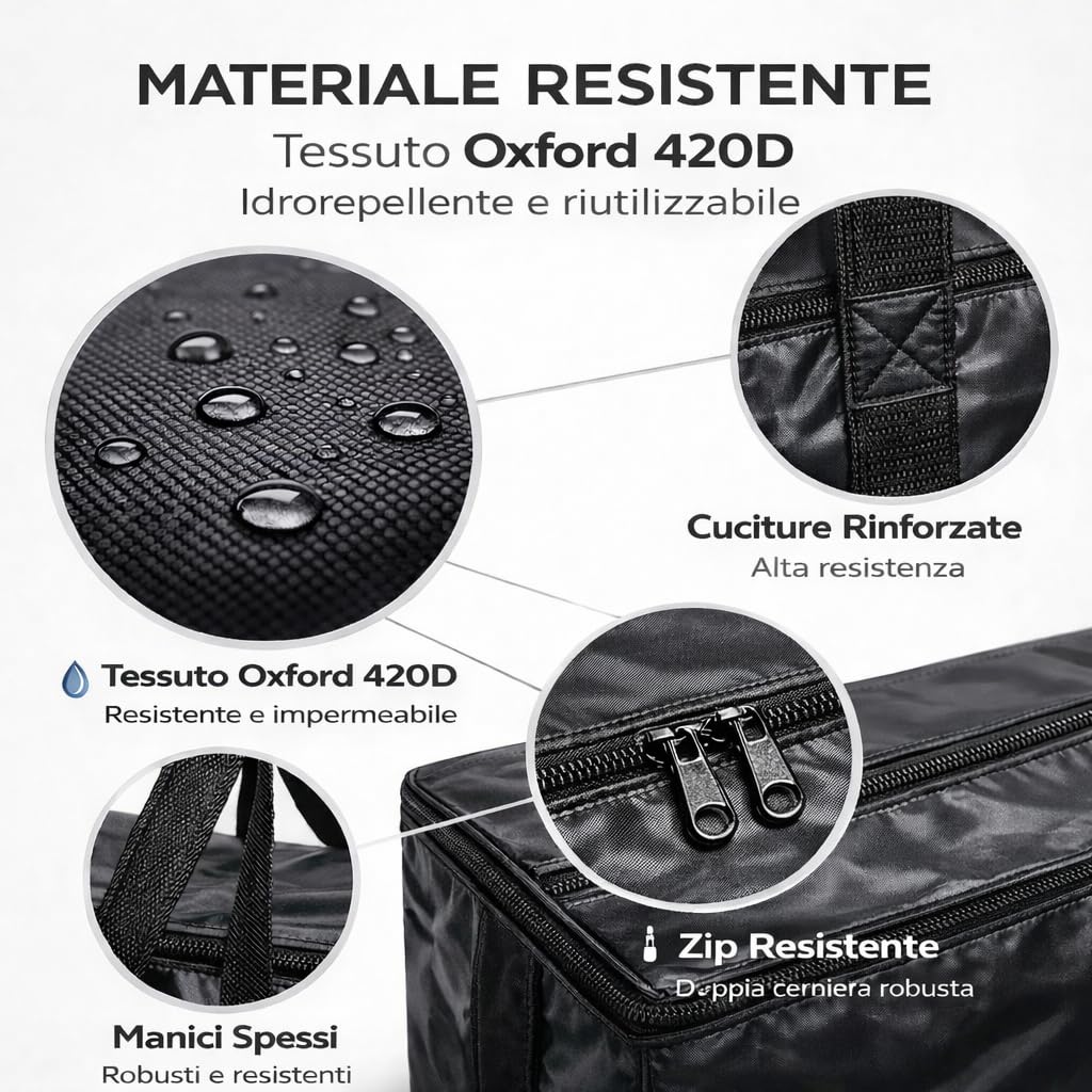 Borse per Trasloco con Manici Rinforzati, Zip e Cinghie per Zaino, Contenitori Organizer per Imballaggio, Sacchi per Stoccaggio Impermeabili, Materiale 420D Oxford, set, Nero, 80x45x25 cm (Quattro)