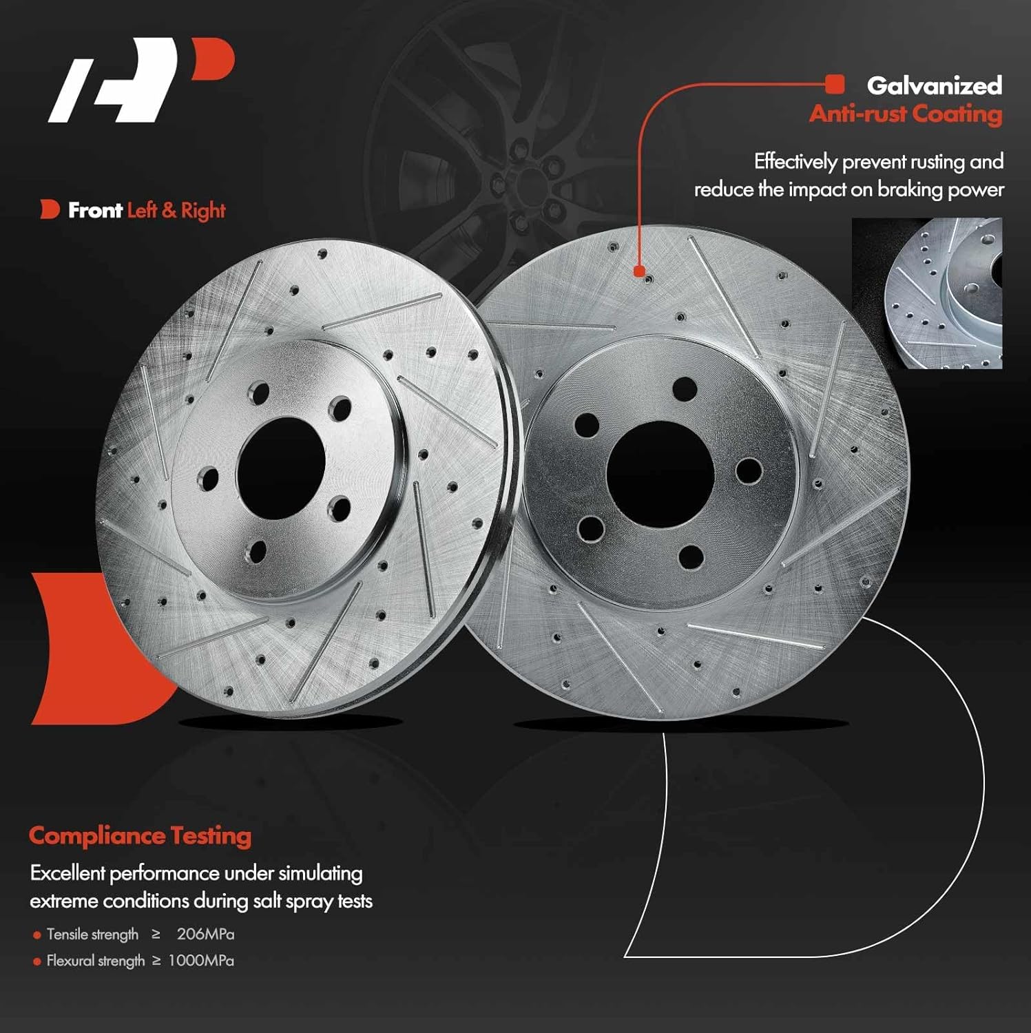 A-Premium 11.11 inch (282.20mm) Front Drilled and Slotted Disc Brake Rotors + Ceramic Pads Kit Compatible with Select Chrysler & Dodge Models - Sebring 2001-2006, Stratus 2001-2006, 6-PC Set
