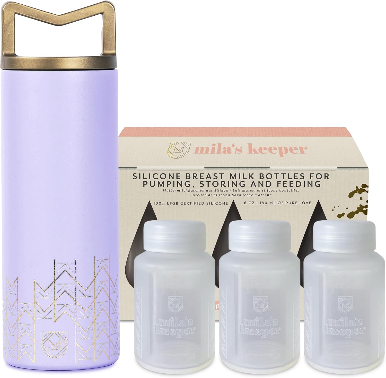 Mila's Keeper Milkeeper Portable Breast Milk Cooler with 3 Premium Silicone Storage Bottles