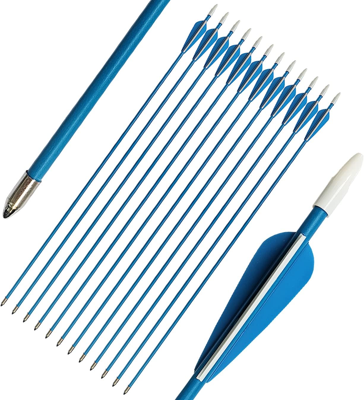 PANDARUSYouth Safetyglass Arrows 28" Fiberglass Archery 26" Target Practice Arrows(Pack of 12) (28 inch Blue)
