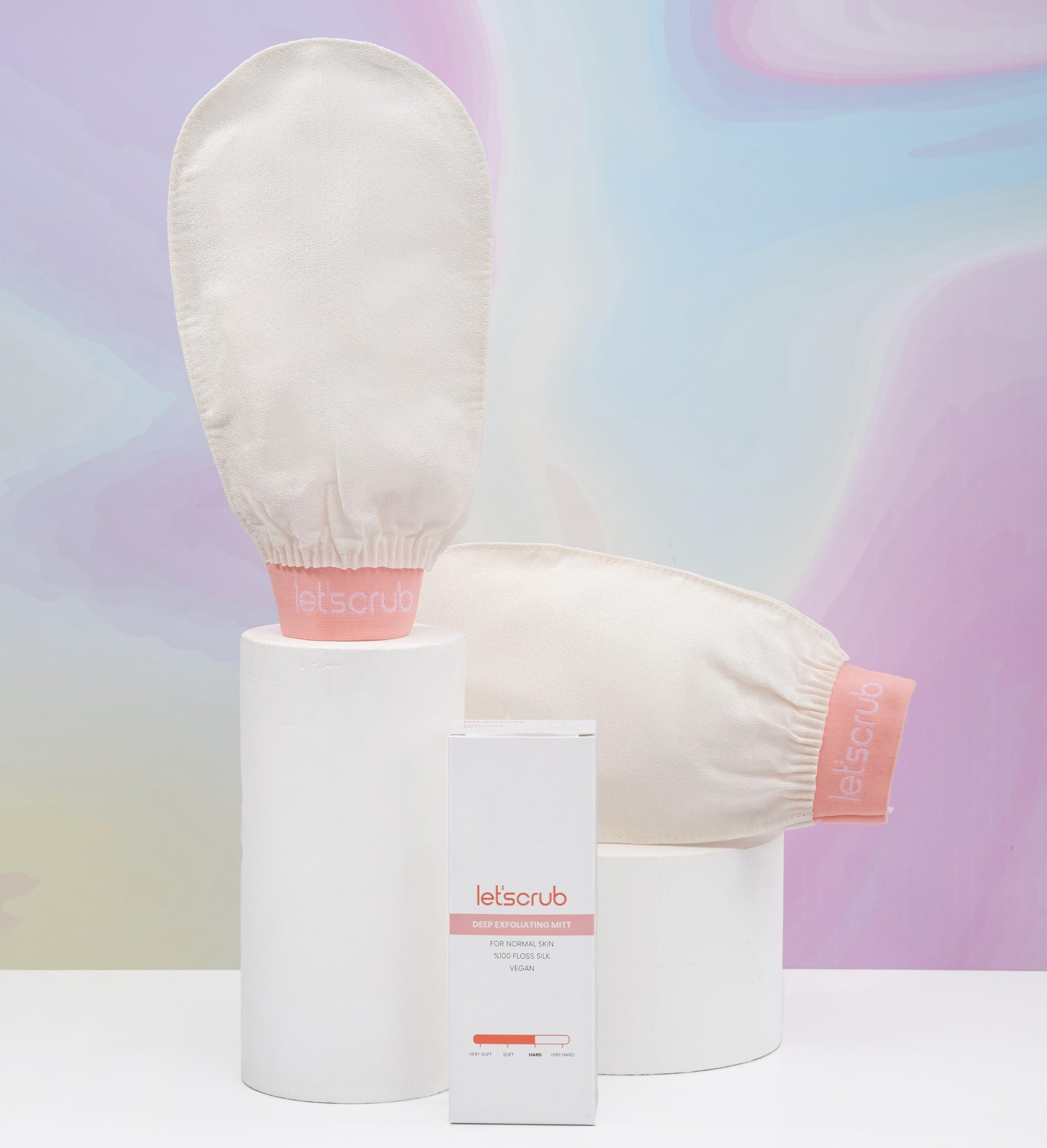 LET'SCRUB Ekru Banyo Duş Kesesi Peeling Eldiveni %100 Floş İpek Unisex