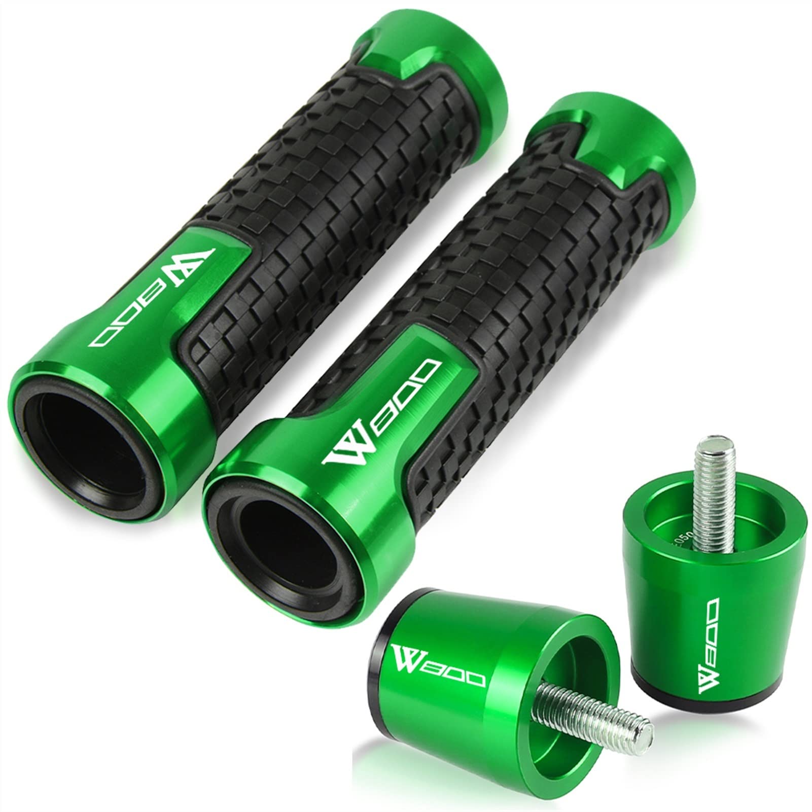 Poignées guidon moto antidérapantes vertes avec bouchons de 22mm
