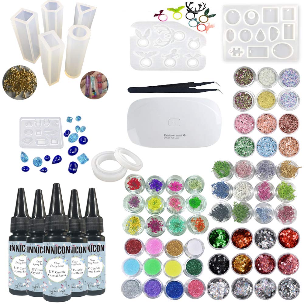 Kit résine époxy transparente avec moules en silicone et décors paillettes pour colliers DIY