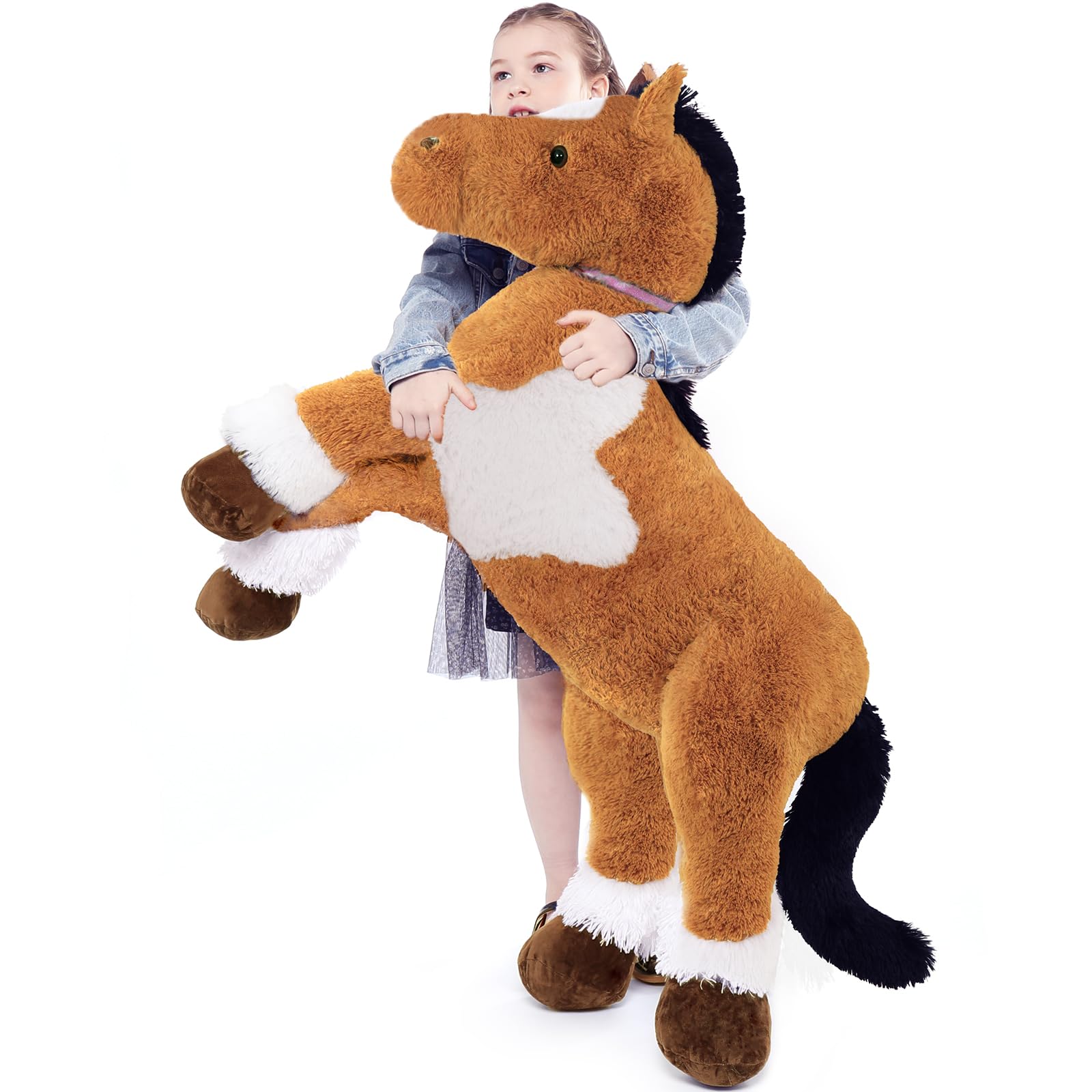 MorisMos 120cm/48in Giant Horse Soft Toy for Girls, XXL Large Pony Teddy Stuffed Animal Cuddly Soft Toys, Kawaii Plush Horse, Birthday Presents for Kids Boys Girlfriend Party Decorations
