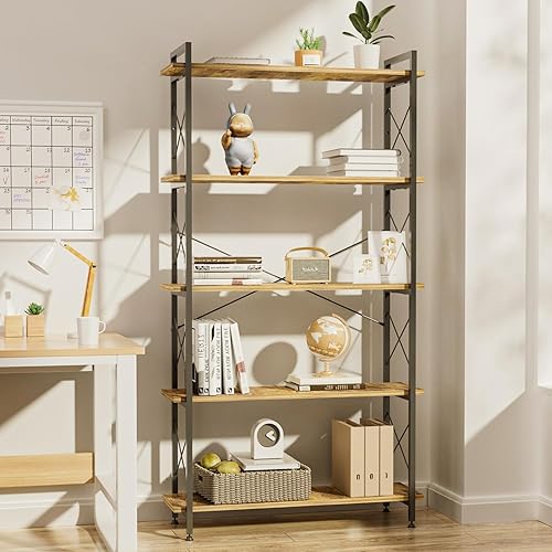 Miniatura 7 de JUNHEDAMAI Estantería de 5 niveles de altura, estantería industrial de metal de madera, estantes de almacenamiento abiertos modernos y rústicos con