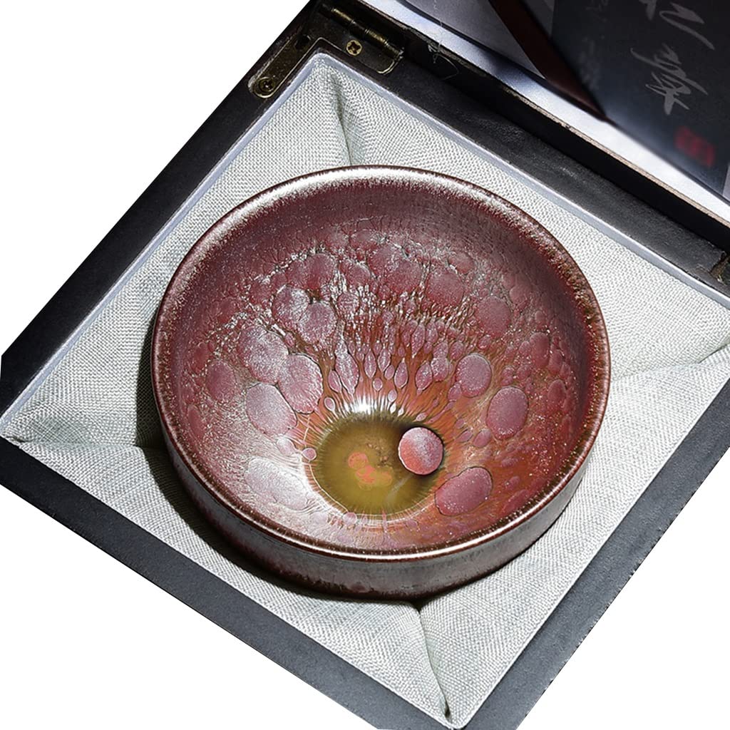 Taza De Té Chawan Jianzhan Elegante Patrón De Esmalte De Gota De Aceite De Oro Púrpura Tazón De Té, Artesanía Tradicional China Teacup, Regalo para Los Amantes del Té