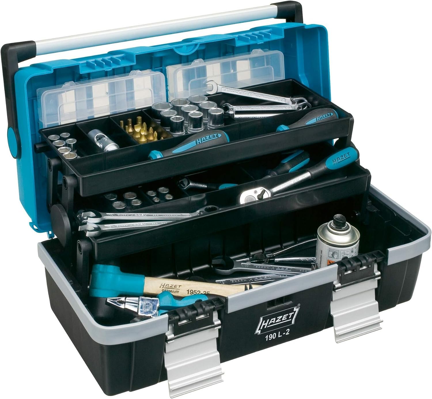 Hazet caja de herramientas de plástico 190L-2, vacía, 26,4 x 22,8 x 47,4 cm, caja de herramientas robusta para artesanos y aficionados a los destornilladores