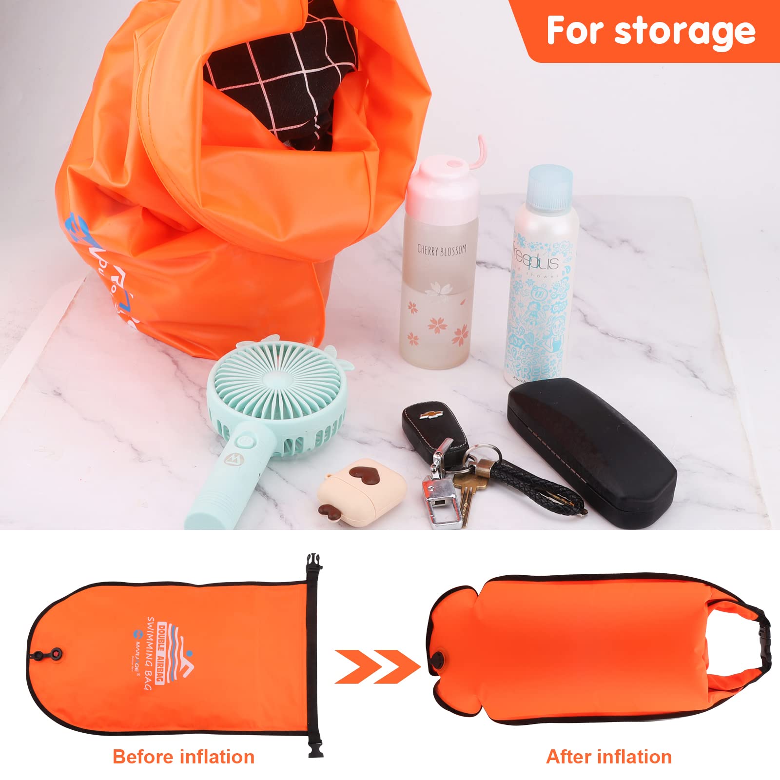 Schwimmboje, 20L Trockensack, Zwei Kammern, Aufblasbare Schwimmhilfe mit Wasserdichter Handytasche, für Erwachsene, Freiwasserschwimmen, Triathlon, Schnorcheln, Ausbildung, Zubehör, Swim Bubble