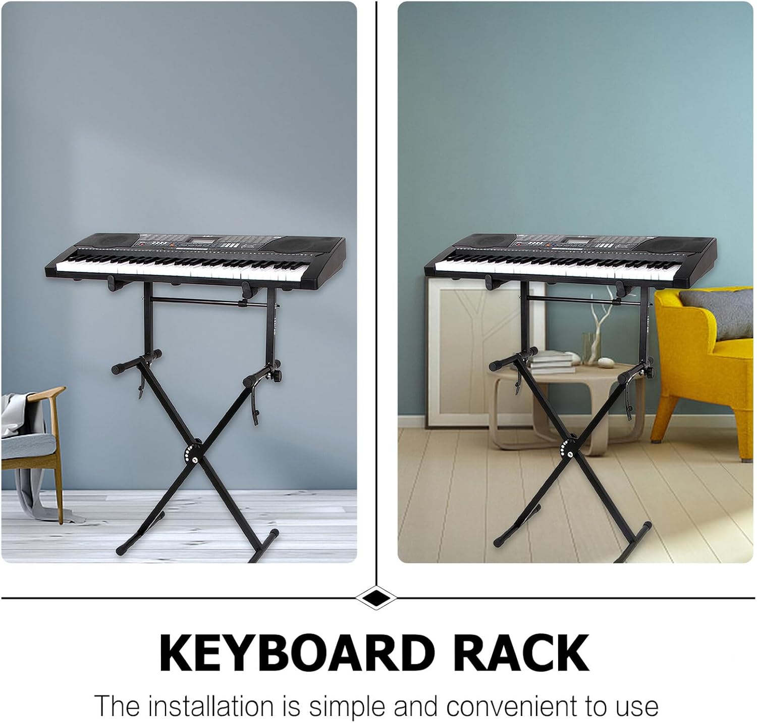 Heavy-duty Electronic Organ Stand with Rack Portable Keyboard Support for Electric Piano Black