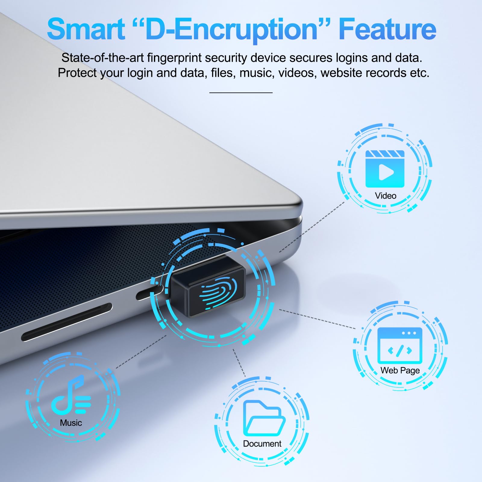 Rocketek Lecteur Empreinte Digitale USB-A pour Windows 10/11,Mini Lecteur Empreinte Digitale Windows Hello avec 360 Degrés Tactile,sans Mot de Passe et chiffrement des fichiers,Plug&Play