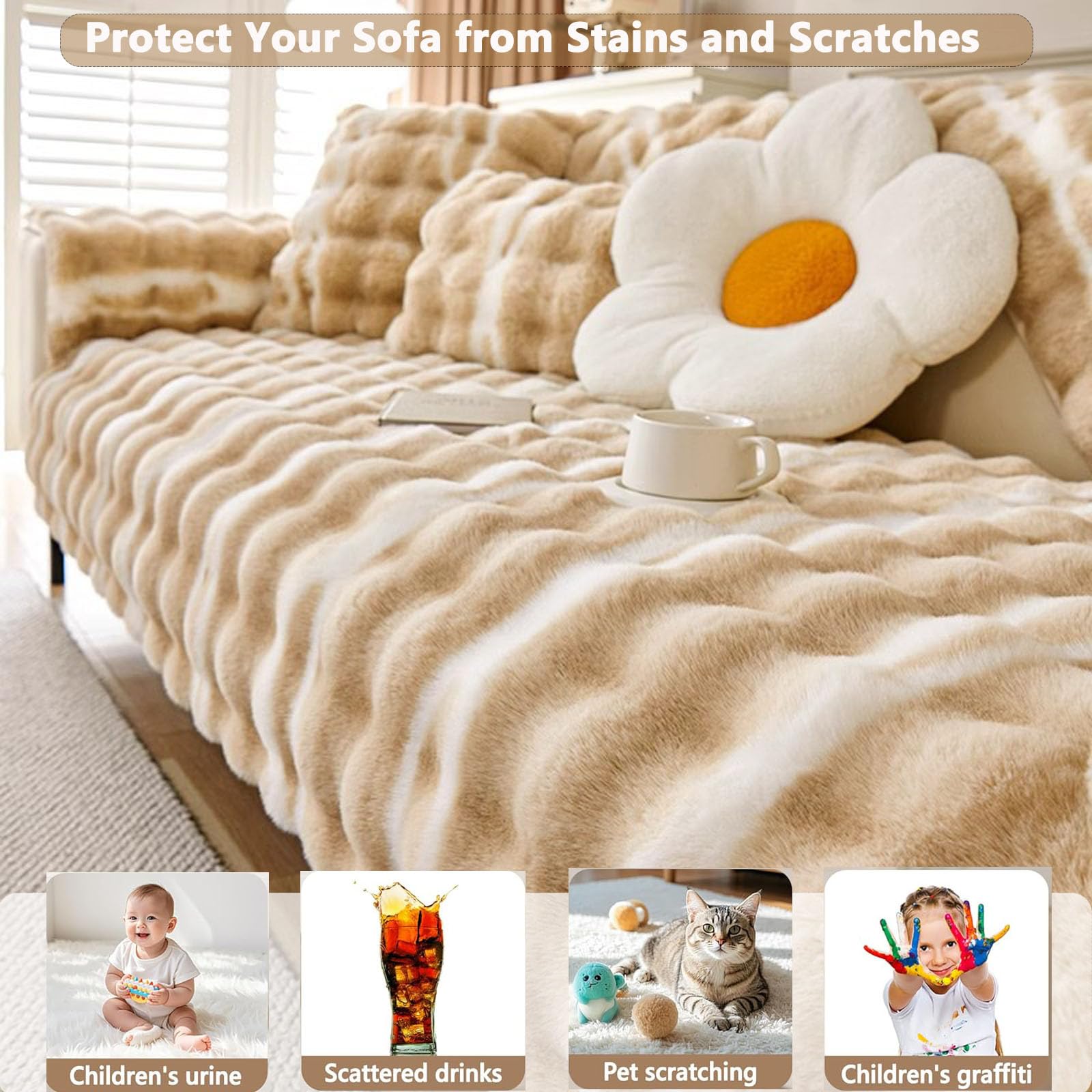 Housse de Canapé Peluche épais,Anti - Griffure Chat Couverture Universelle