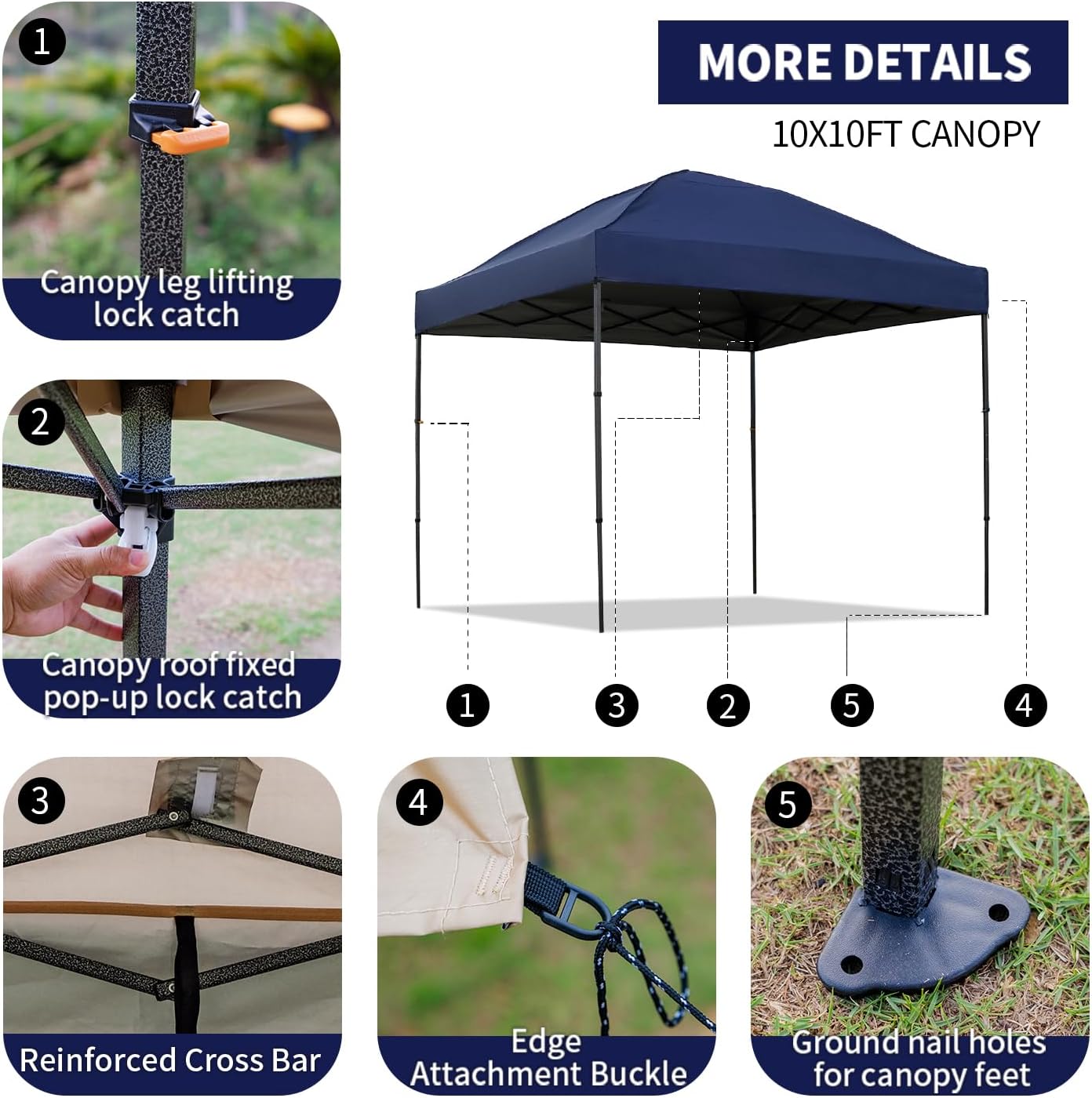 10x10 Pop Up Canopy Tent with 2 Sidewalls, Easy Up Canopy Upgraded Outdoor Party Sun Shade Tent Portable Gazebo for Beach Camping Events with Carry Bag and 4 Sand Bags (Navy Blue-New)