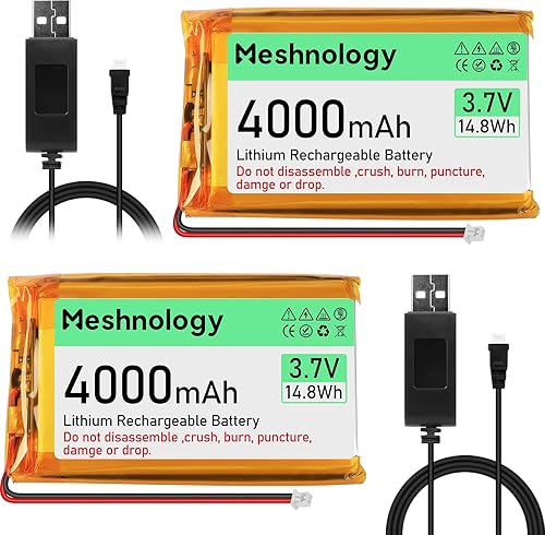 2 unids 3.7 V 4000 mAh Li batería con cable de cargador USB 124065 1S LiPo batería con placa de protección, cinta de goma aislada y micro JST 1.25