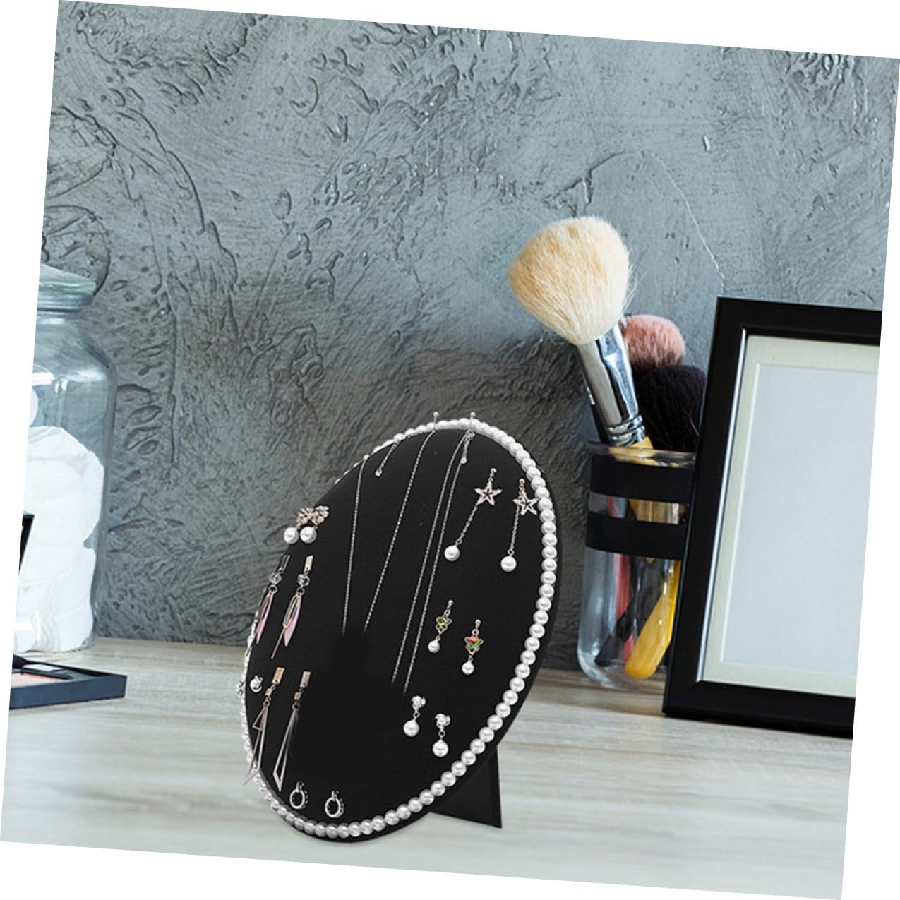 PRETYZOOM Wall-mounted Earring Display Rack Large Oval Velvet Jewelry Organizer with Pearl Board for Earrings and Studs Storage, Desktop Hanging Holder for Home Jewelry Organization