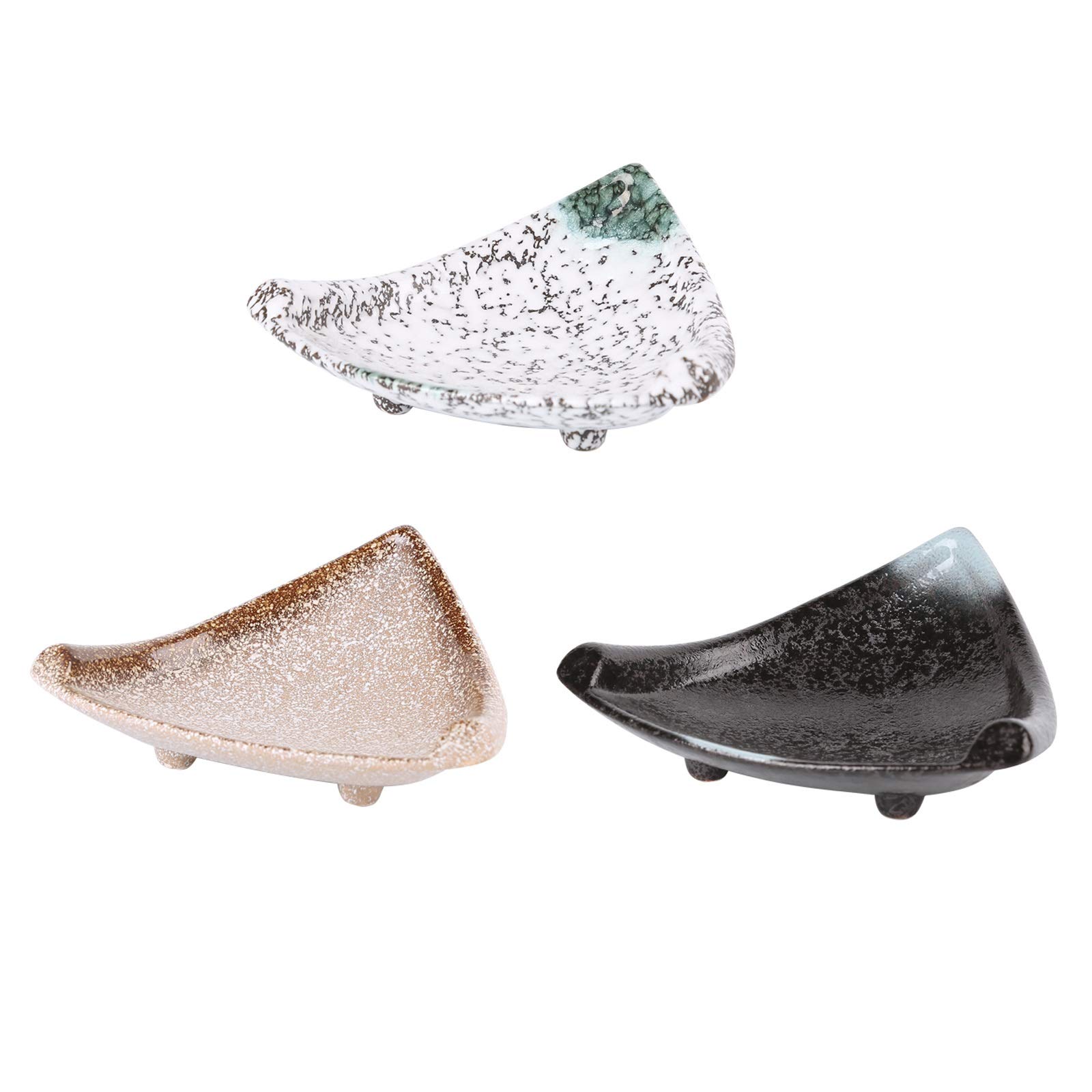 Snackgeschirr Keramik Keramisches Dreieck-Sauce-Teller Japanischer Stil-Sauce-Teller - Dip-Schalen-Set von 3 Gut for Ketchup, Sojasauce, Sushi und andere Party-Abendessen Snackschalen ( Color : Natura