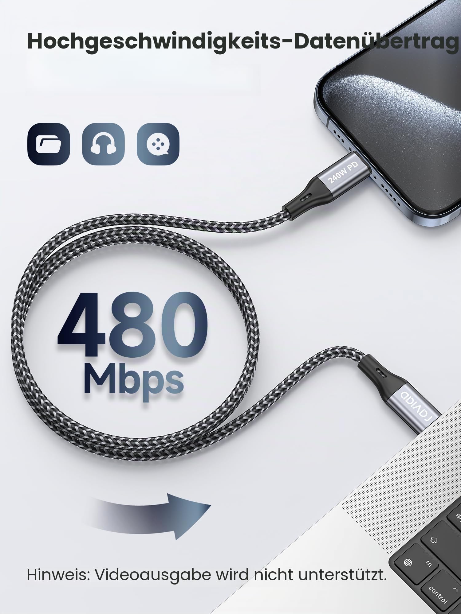 RAVIAD 240W USB C Kabel 2M 2Stück, PD 3.1 Schnellladekabel USB C auf USB C – Ansicht 4