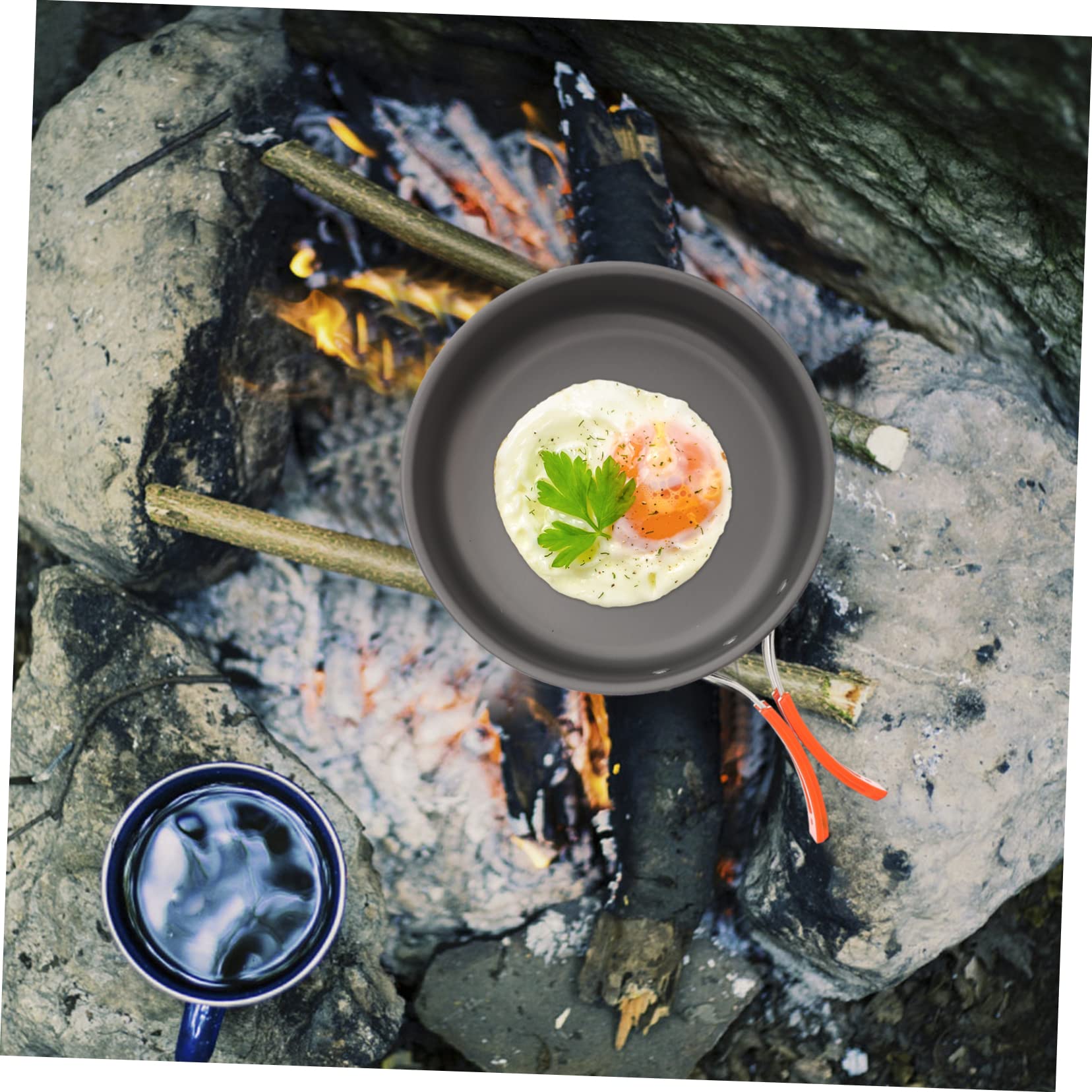 GANAZONO Portable Non Stick Frying Pan for Camping Lightweight Cooking Utensil with Scald Handle Durable Design for Outdoor Cooking Hiking and Backpacking