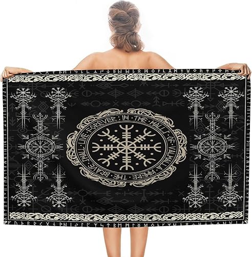 Toallas de piscina con estampado de vikingos nórdicos súper absorbentes, de secado rápido y esponjosas, color negro, brújula mágica retro, brújula