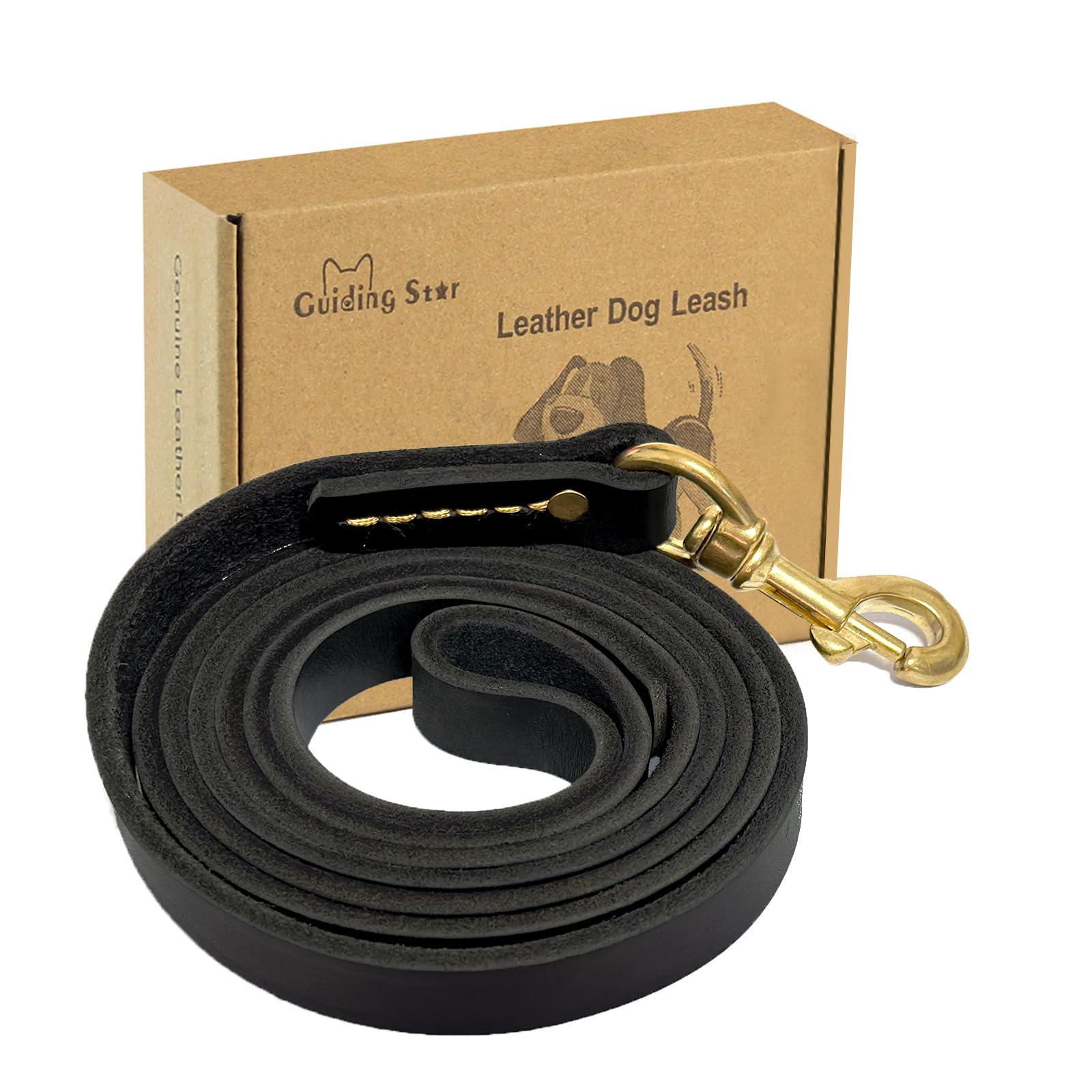 Guiding Star Leather Dog Leash 6ft, Dog Leashes for Large Dogs Heavy Duty, Soft Handmade Leather Training Leash for Large & Medium Dogs (6ftx3/4inch,