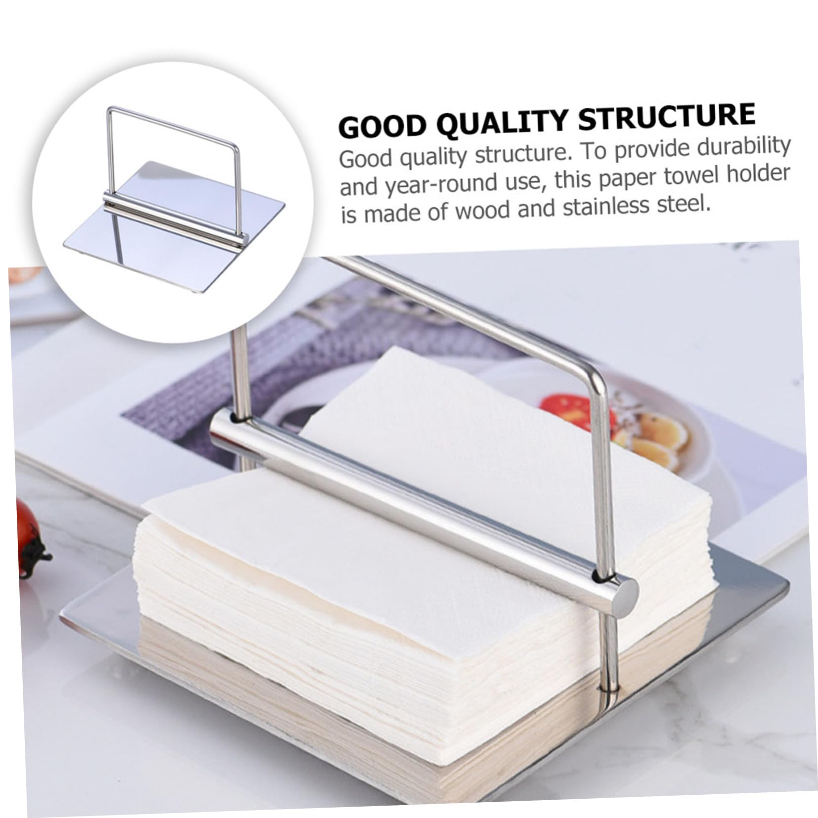 Toyvian Servilletero de Acero Inoxidable Moderno Soporte Conveniente para Toallas de Papel Hogar para Cocina Superficie Atractiva y Resistente al Desgaste