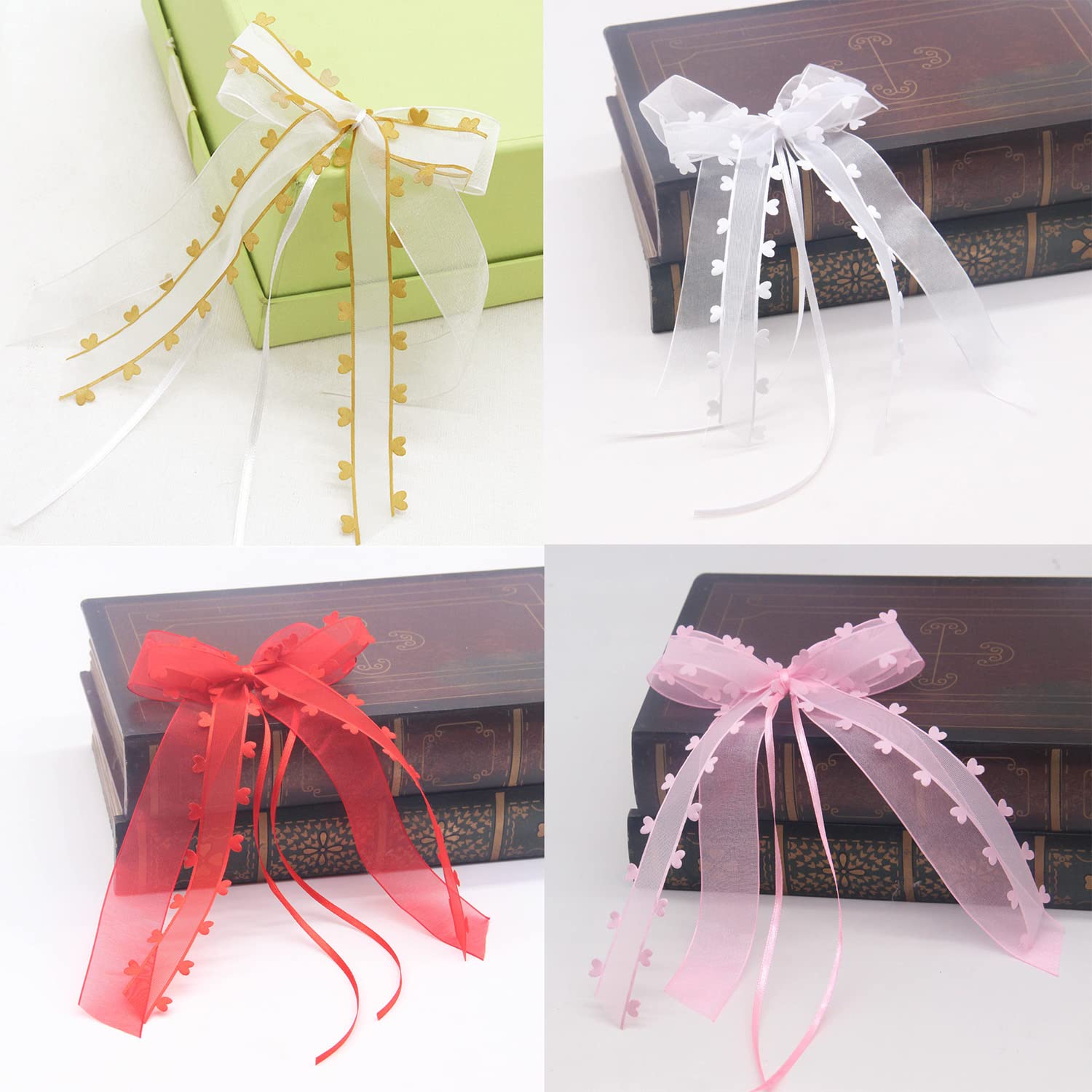 Wambere 25mm x 18m Herzen Organzaband Organza Bänder Schleifenband Tüllband Dekoband Geschenkband für Auto Hochzeit Deko Tischdeko Zimmerdeko,Machen Antennenschleifen Autoschleifen Autoschmuck,Blau