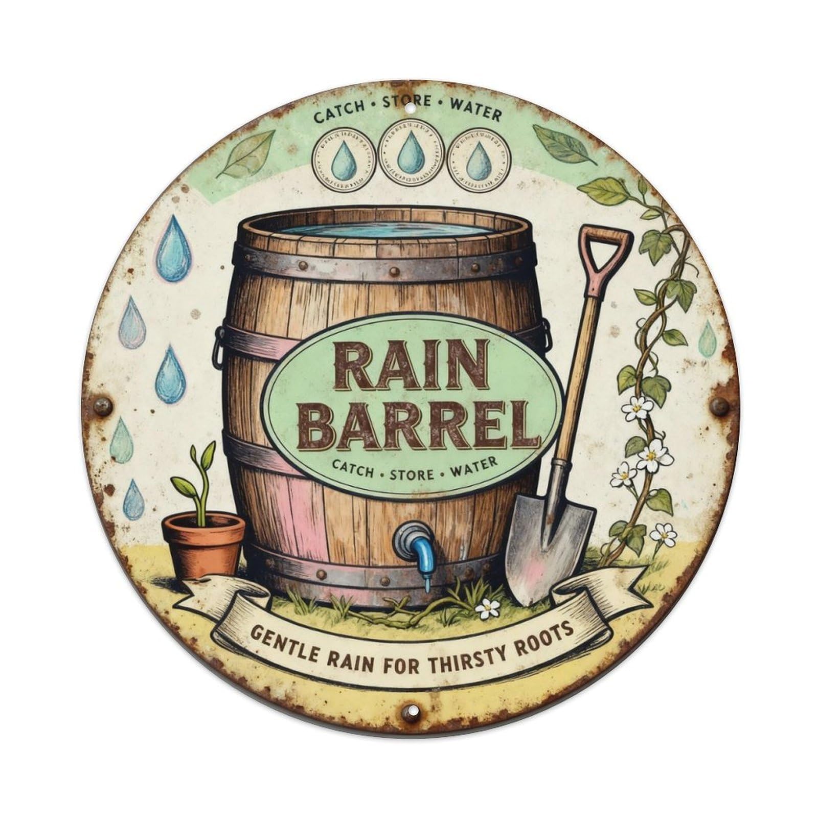 Rain Barrel Sign Metal Tin Sign Plaque