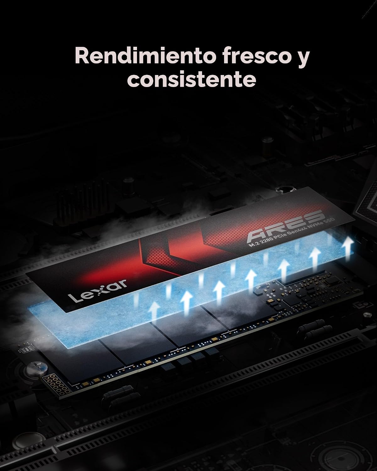 Lexar Ares 2TB SSD, M.2 2280 PCIe Gen4x4 1.4 SSD Interno NVMe, hasta 7.400MB/S Lectura Y 6.500MB/S Escritura, Unidad de Estado Sólido Interna para PS5, PC, Portátil, Gamers, Creadores y Profesionales 7