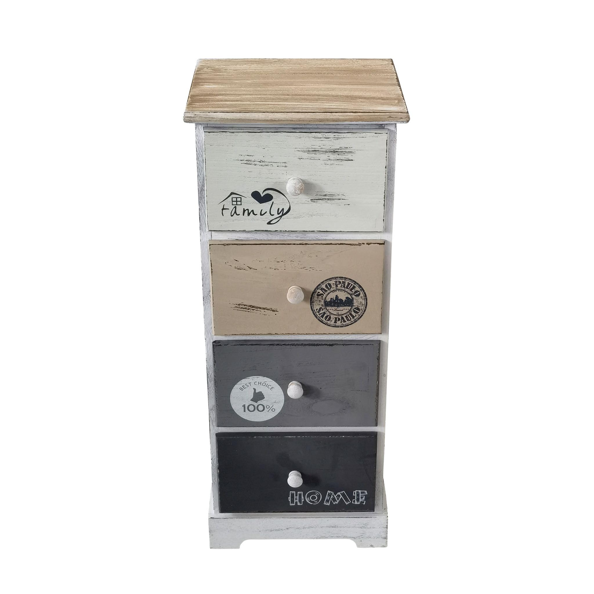 milani home - mobiletto in legno 4 cassetti, grigio chiaro, stile shabby chic, 29 x 25 x 72 cm