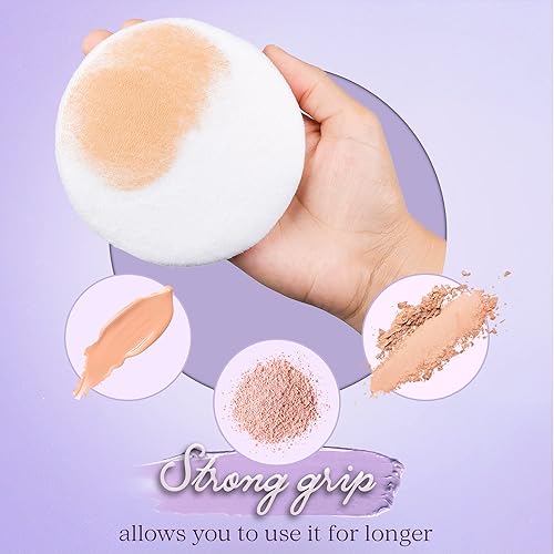 Miniatura 8 de Powder Puffs  Extra Grande Jumbo 4.5"  100% algodón puro suave esponjoso lavable Puff para maquillaje facial cuerpo base de polvo suelto (paquete de