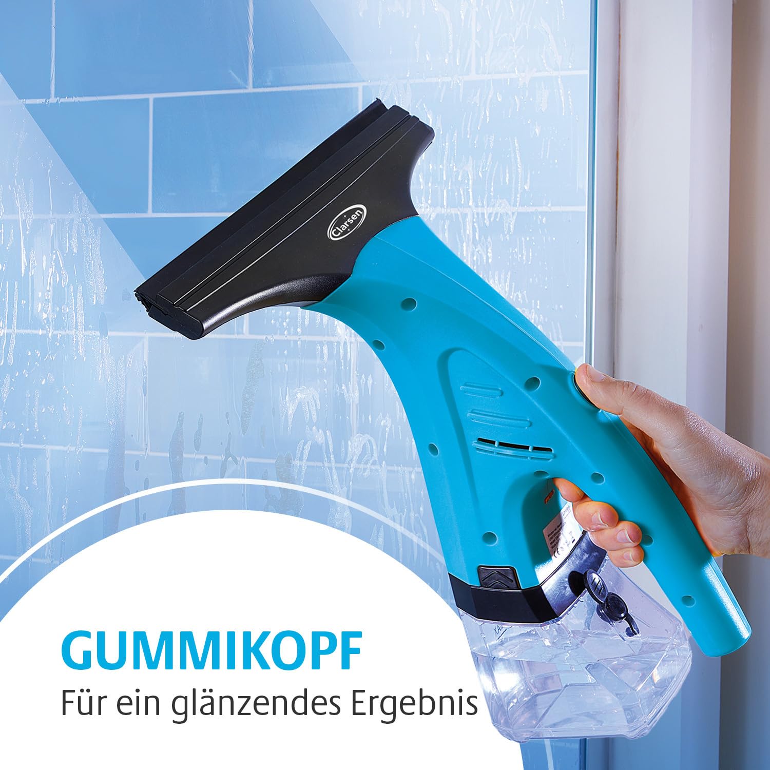 3 PAGEN Aspirapolvere per finestre a batteria – con flacone spray con rivestimento in microfibra – pulizia senza aloni – pulitore elettrico senza fili – ideale per grandi finestre, pareti doccia ecc