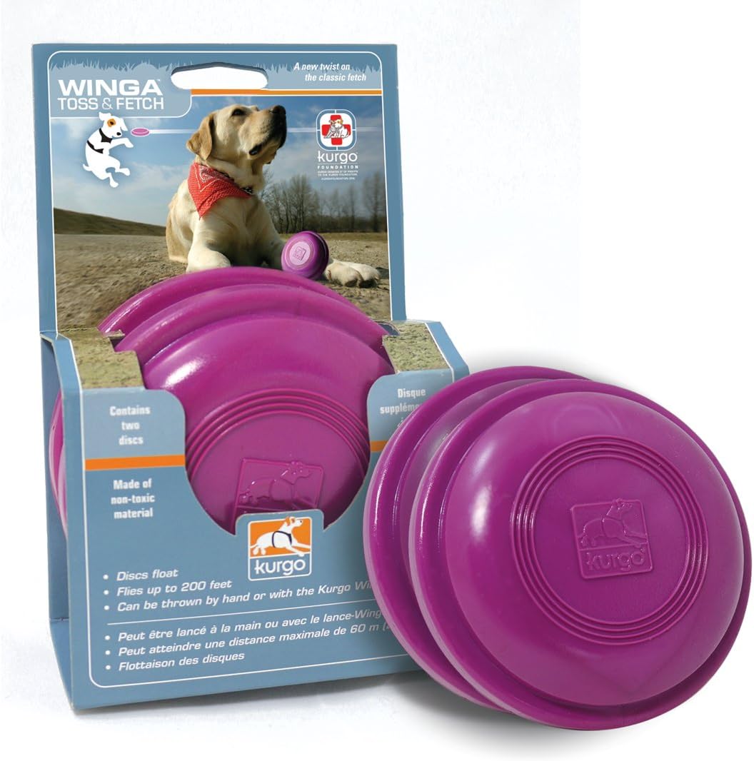 Kurgo Extra Disks for Winga Thrower Dog Toy | Flying Disc Thrower Toys for Dogs | Frisbee Fetching Games for Pets | Throwup to 200' | Non-Toxic | Floats | Durable | Includes 2 Discs