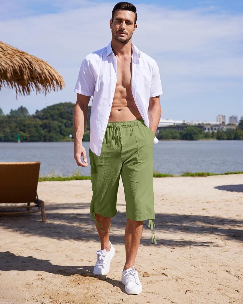 Short Lin et Bermuda Homme 3/4 Long D'Été Pantacourt Coton, pour La Plage, Le Yoga, Le Jogging, Baggy Pantalon Taille Elastique Décontracté 2025 Short Lin et Bermuda Homme 3/4 Long D'Été Pantacourt Coton, pour La Plage, Le Yoga, Le Jogging, Baggy Pantalon Taille Elastique Décontracté 2025