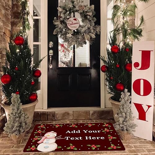 Miniatura 2 de Magimagine Tapete de Navidad personalizado con texto, tapete personalizado de bienvenida para puerta delantera, entrada interior, decoración de
