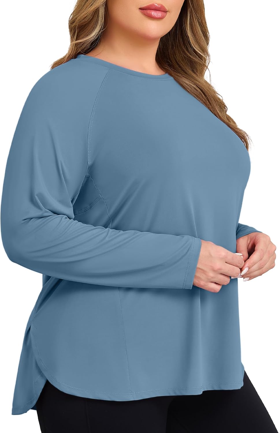 COOTRY Plus Size Workout Tops for Women Long Sleeve Athletic Shirts Breathable Running Yoga Gym Clothes with Side Slits