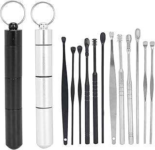 Ear Spoon Tool Set, Ear Spoon Stainless Steel Earwax Removalmultifunction Artifact Earwax Remover Kit Scoop Ear Wax Pick Earwax Cleaning Tool(Black+silver)