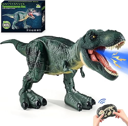 Tyrannosaurus - Juguetes de dinosaurio a control remoto para niños de 3 a 12 años, velocidad ajustable T Rex juguetes con rociador de niebla, luz y