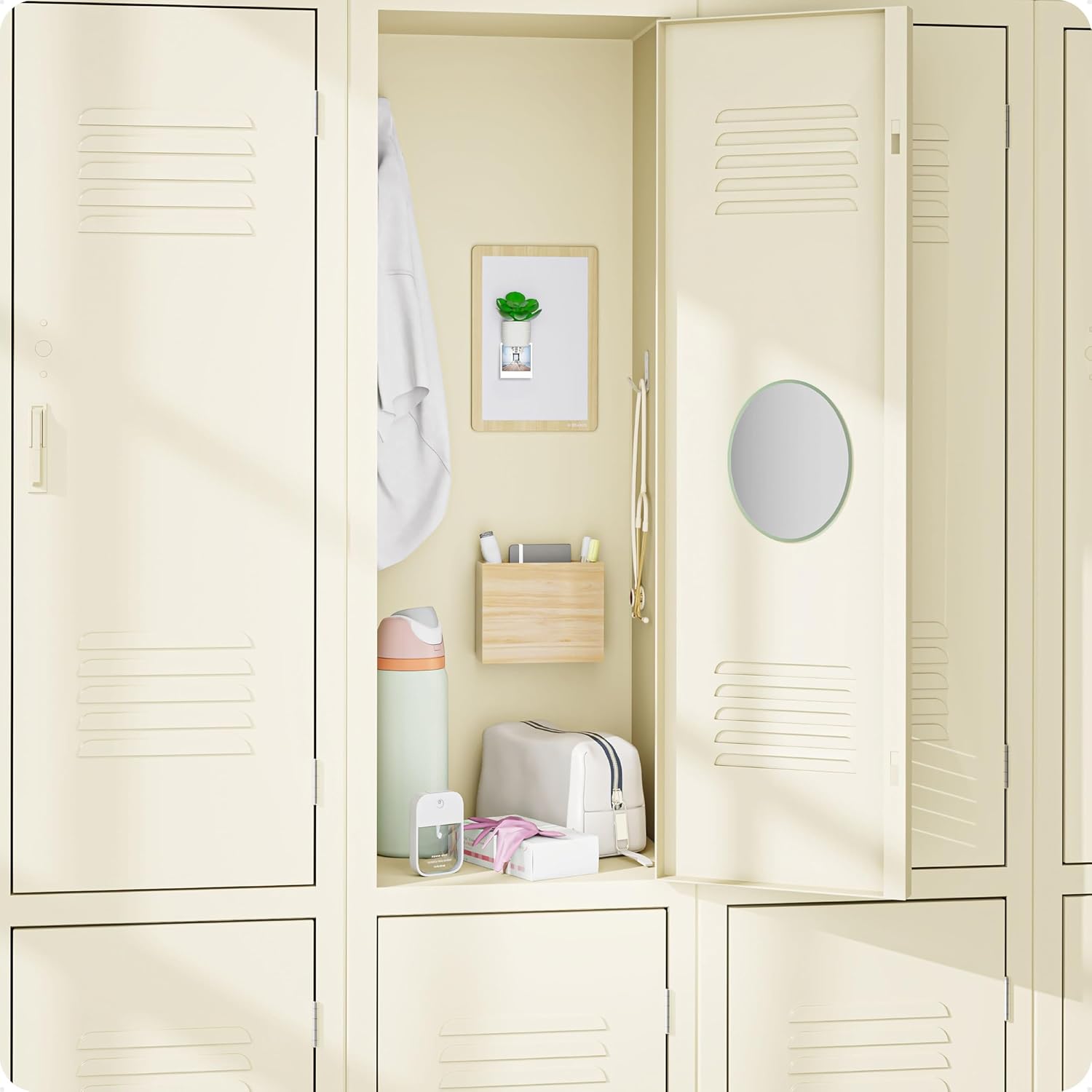 U Brands Magnetic Locker Garden Accessory and Decorating Kit, Back to School Essentials, Boho/Sage, 5 Piece, Mirror, Cup, and More