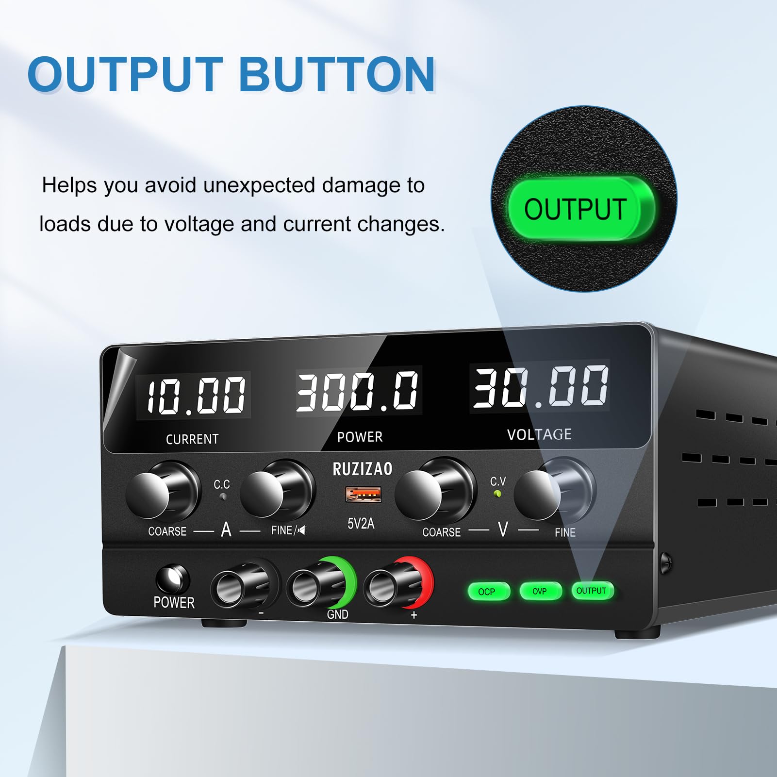 Fuente de Alimentación Regulable 30V 10A DC Fuentes de Alimentación de Laboratorio Fuente de Alimentacion de Banco Ajustable Pantalla LED de 4 Dígitos (Negro 30V 10A)