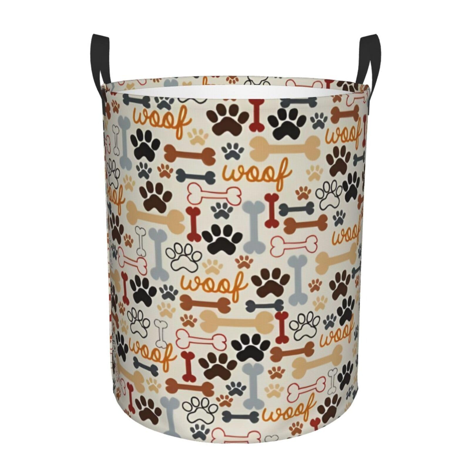 S Circular Hamper – Collapsible Dog Bones Paw Prints Print Laundry Basket