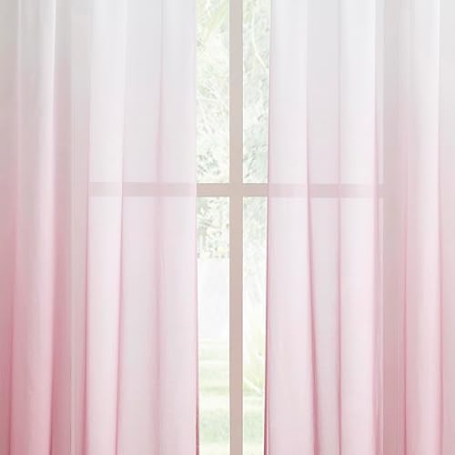 Miniatura 7 de Cortinas traslúcidas de gasa degradada rosa para decoración de sala de estar, paneles de cortina filtrantes de luz degradada para ventana de