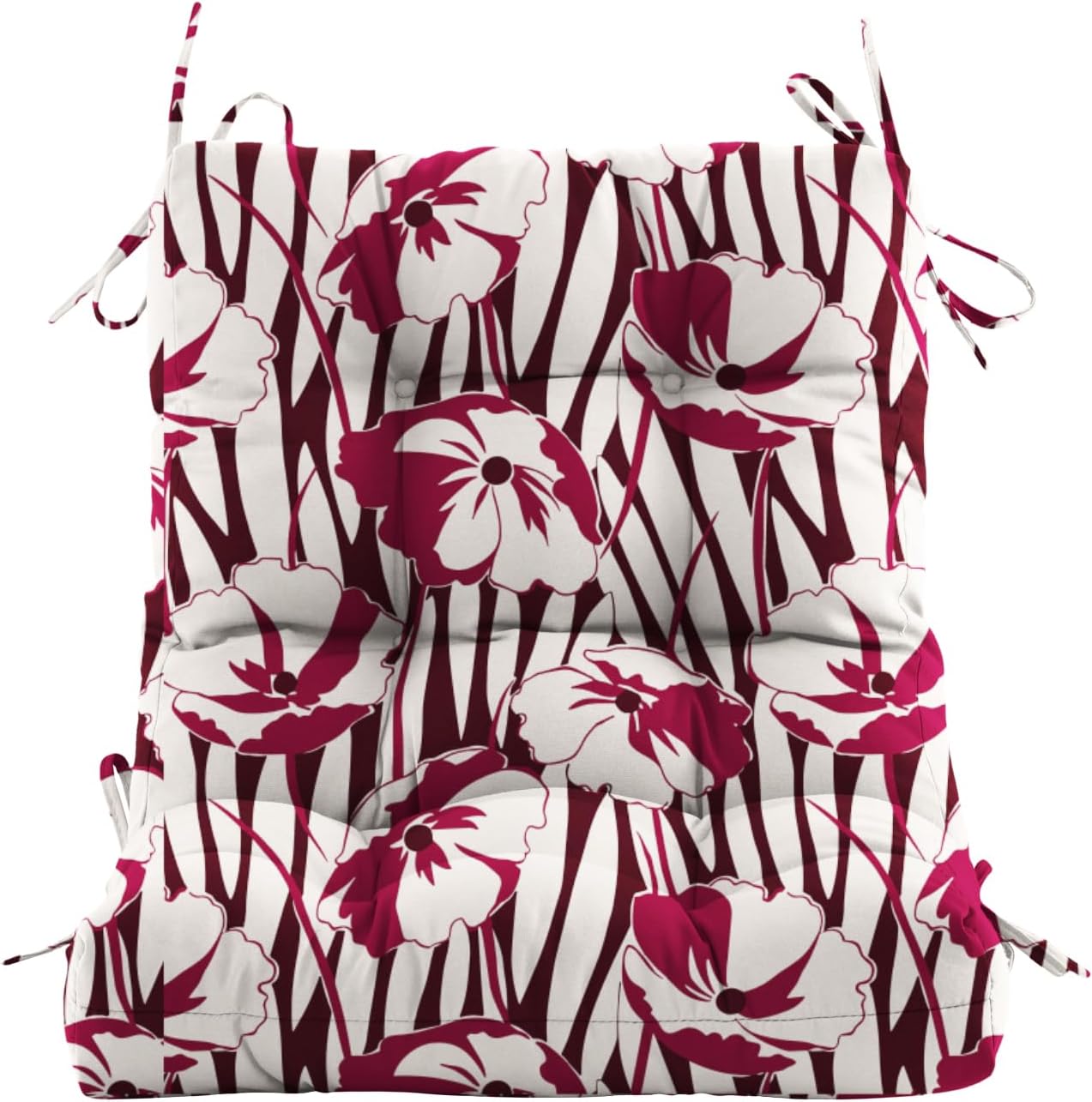 BLISSWALK Outdoor Chair Cushions,40"x20"x4",Low BackTufted Thick Outdoor Wicker Lawn Seat Cushion with Ties for Patio Furniture，Floral